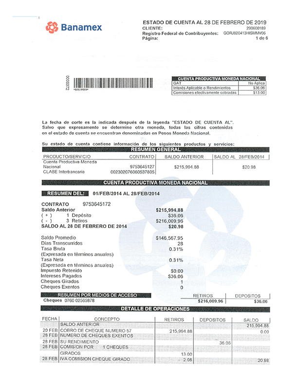 Ejemplo De Estado De Cuenta Banamex Ejemplo Sencillo